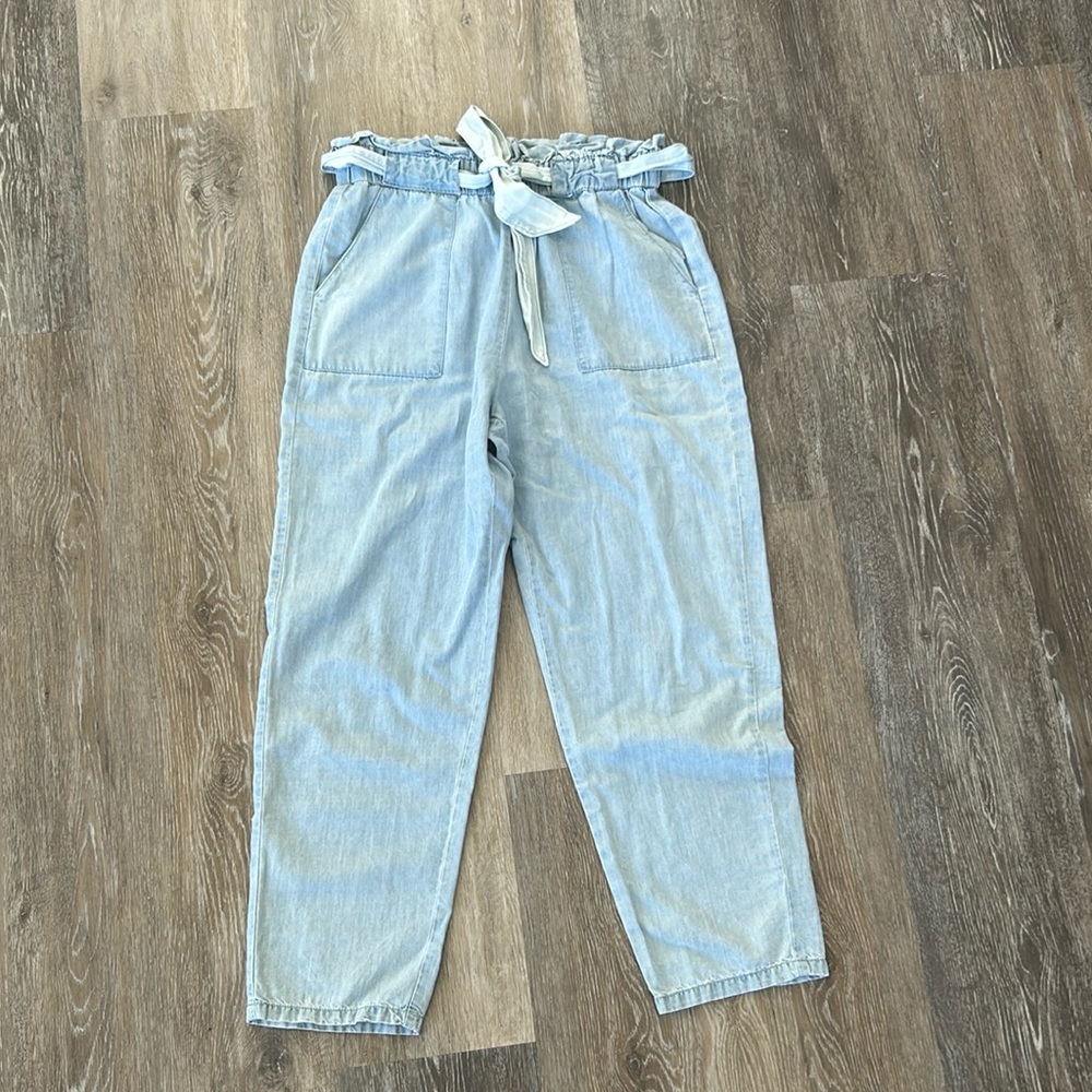 High-waisted chambray paper bag pants